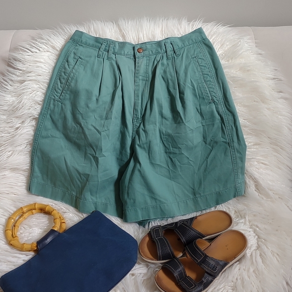 Shorts HIGH WAISTED Vintage Van Huesen For Her Size 14 Teal Green - Picture 9 of 9